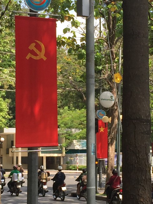 The communist hammer and sickle for industry and agriculture was all over the city.